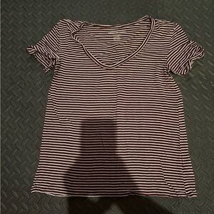 American Eagle Outfitters Black and White Striped V-Neck Tee